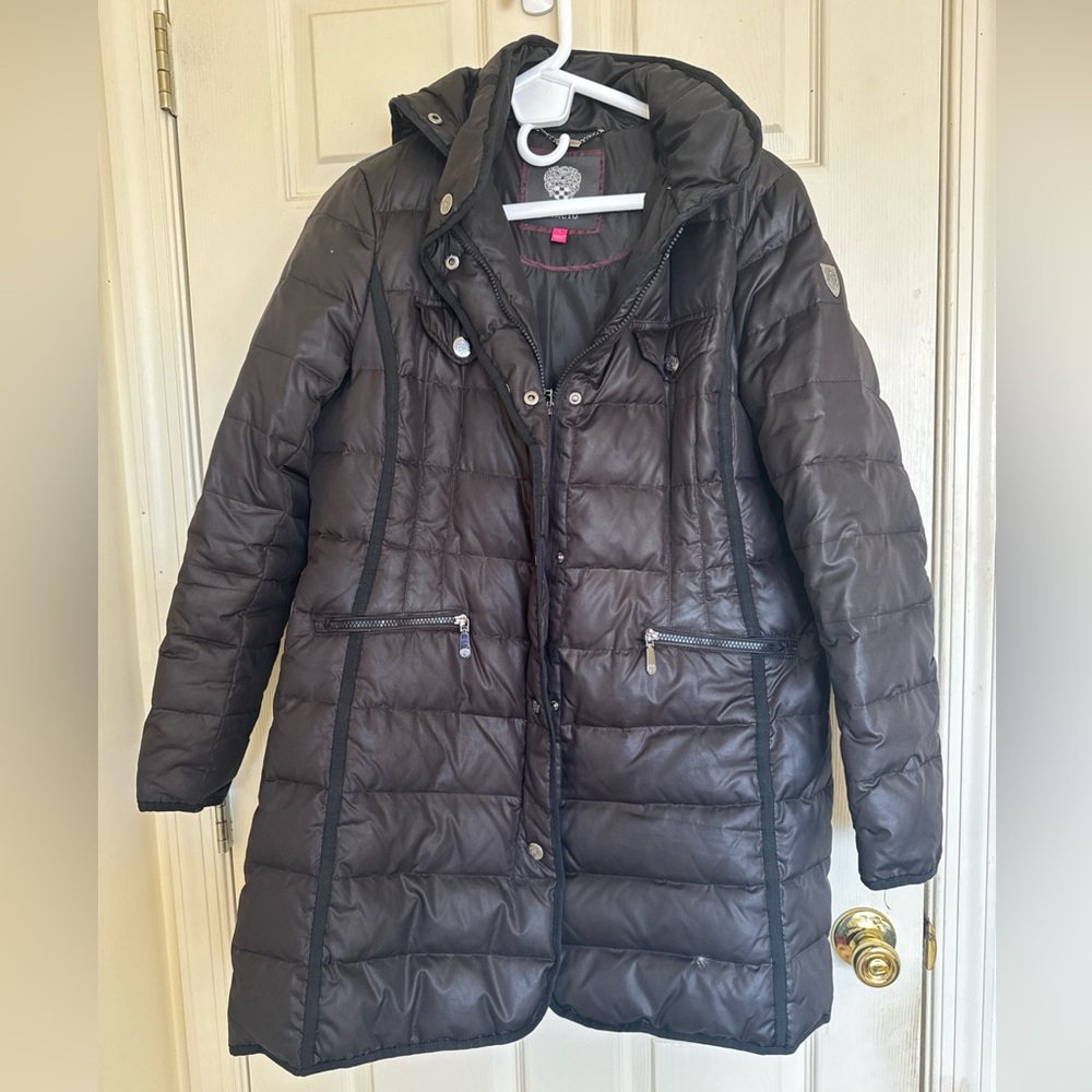 Vince Camuto Women's Black Puffer Jacket Size Large With Removable Hoodie